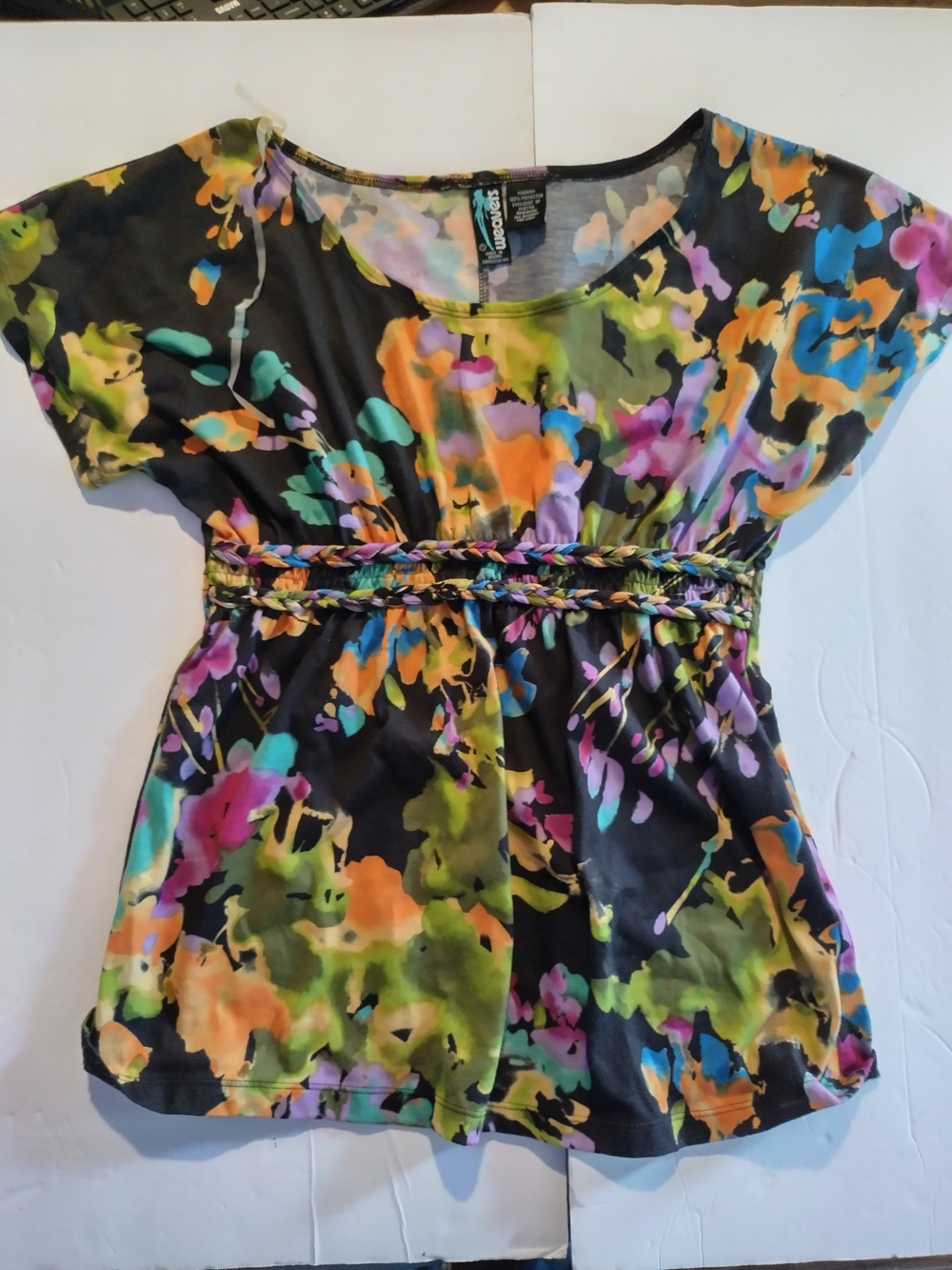 Weavers Multicolor Floral Braided-Waist Tunic Top